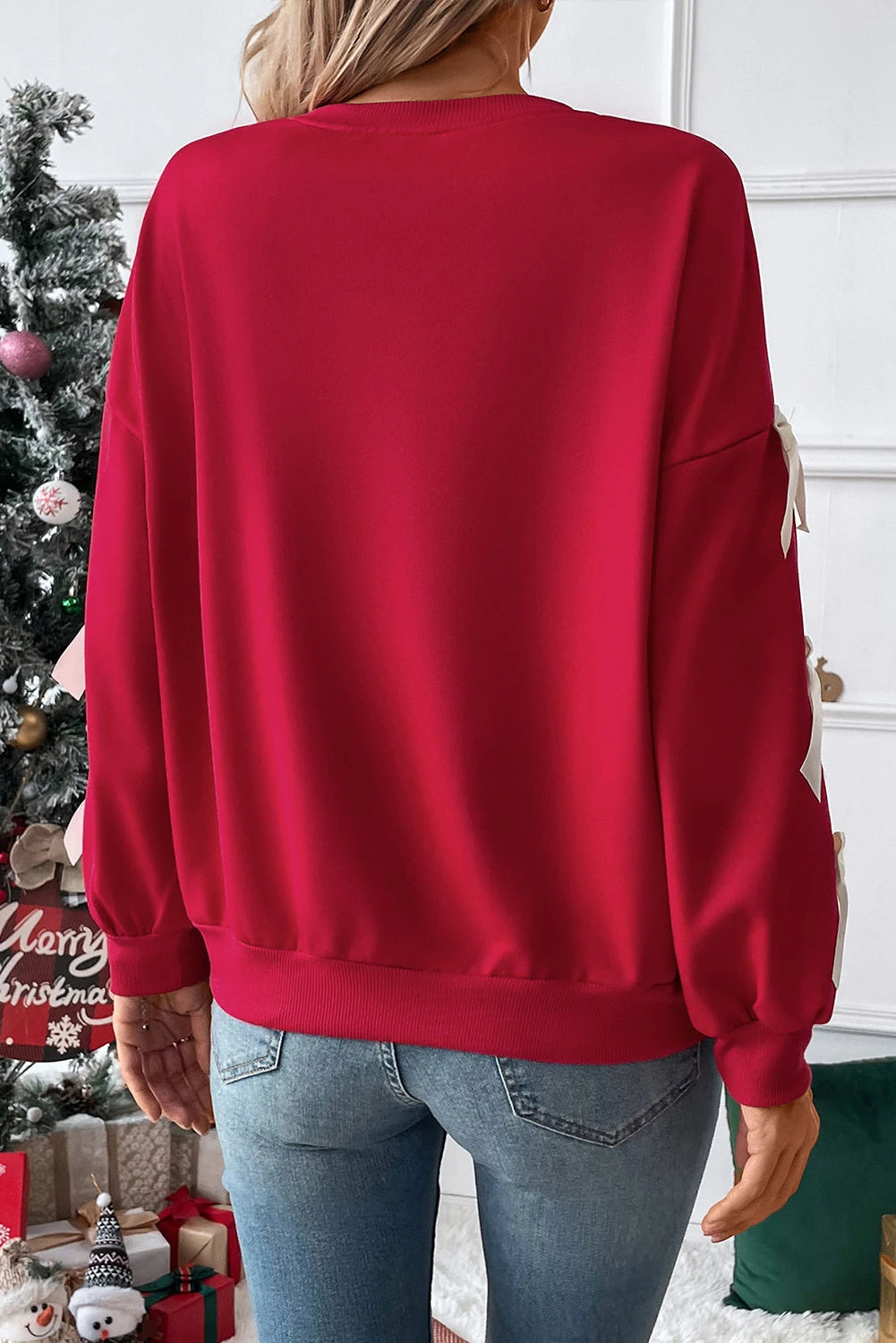 Red Bow Detail Sweatshirt Top