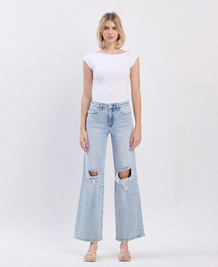 Lovervet High Rise Distressed Wide Denim