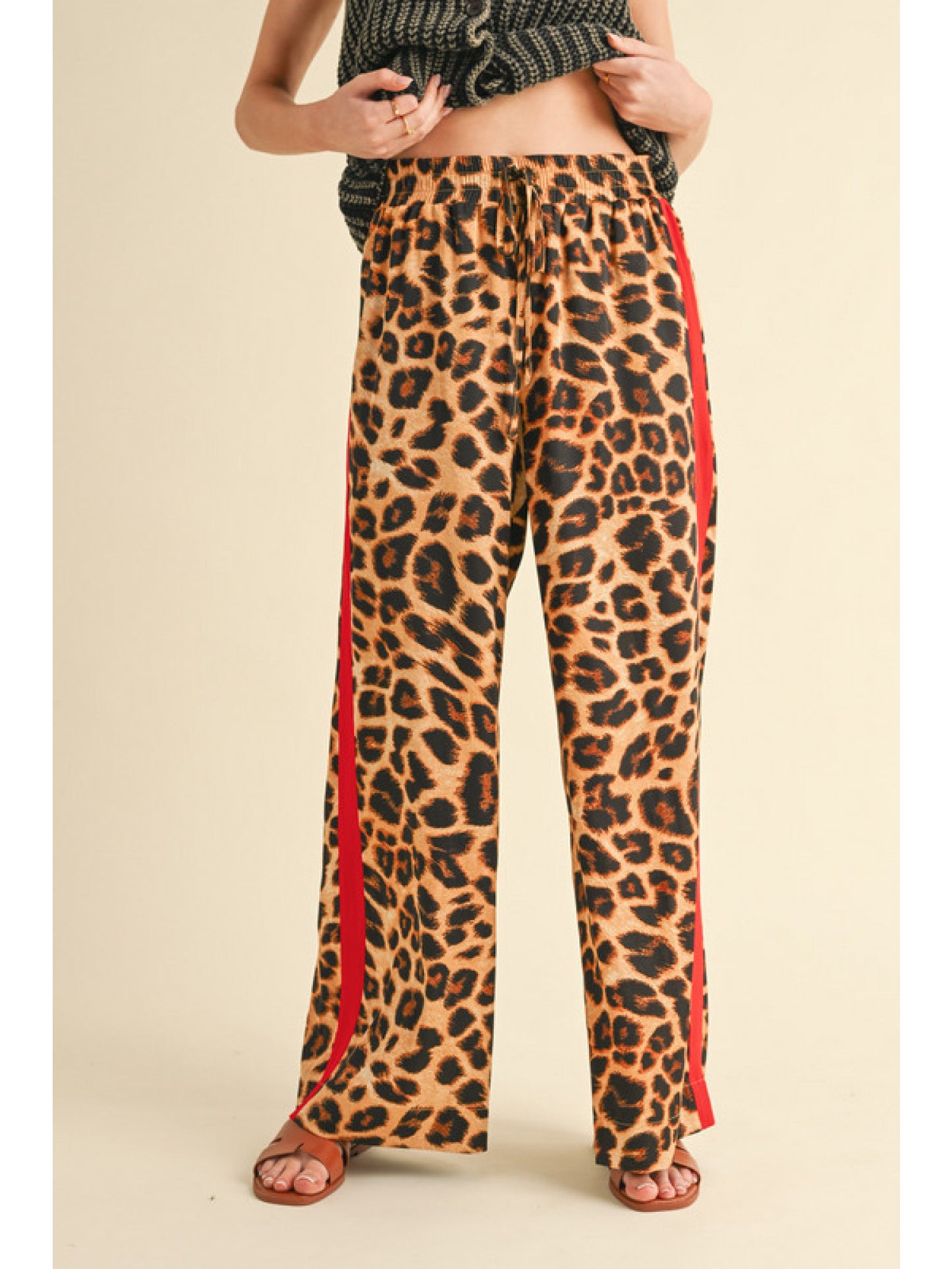 True Red Stripe Leopard Pants