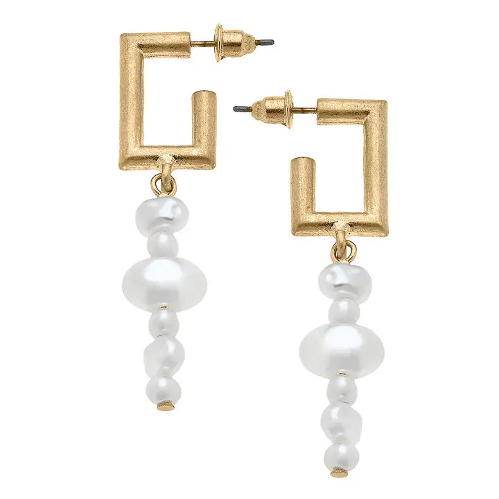 Angela Freshwater Pearl Earrings in Worn Gold & Ivory by Canvas Style