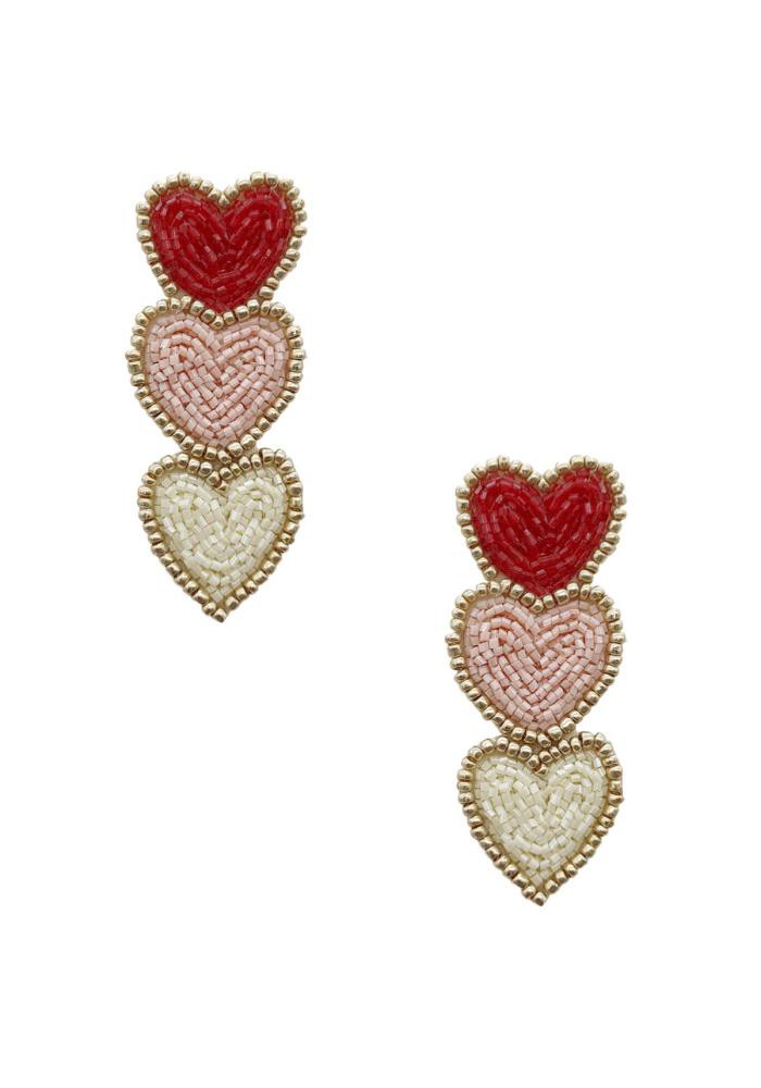 Triple Heart Seed Bead Earring