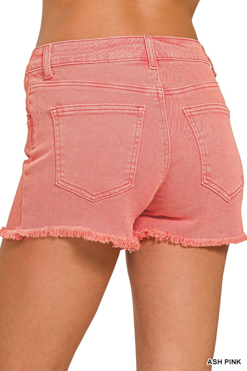 Zenana Washed Frayed Cutoff Hem Shorts