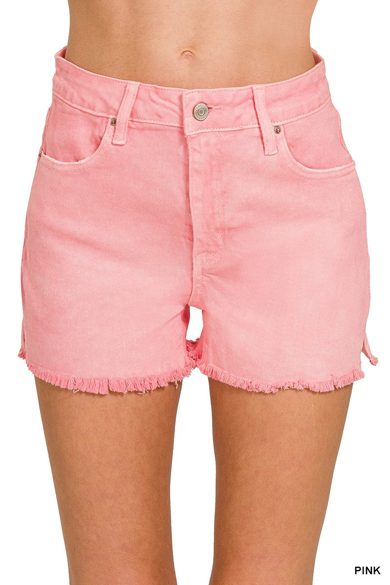 Zenana Acid Wash Side Slit Frayed Shorts