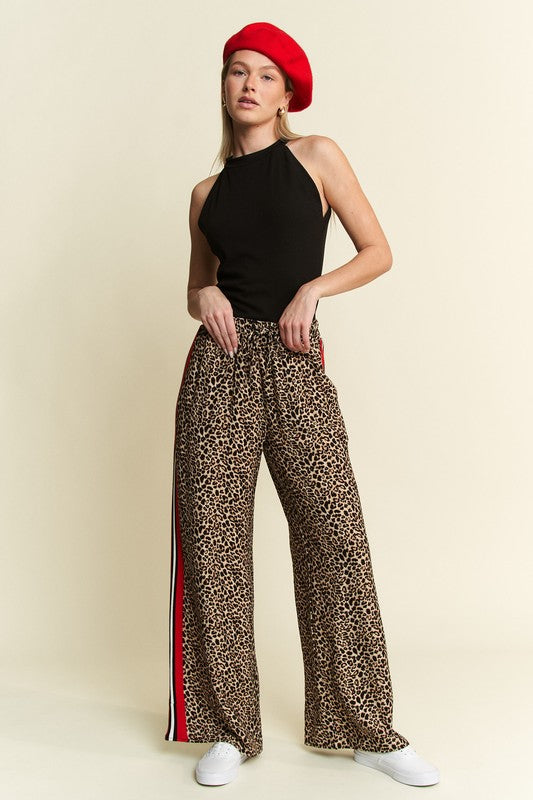 Leopard Contrast Red Panel Pants