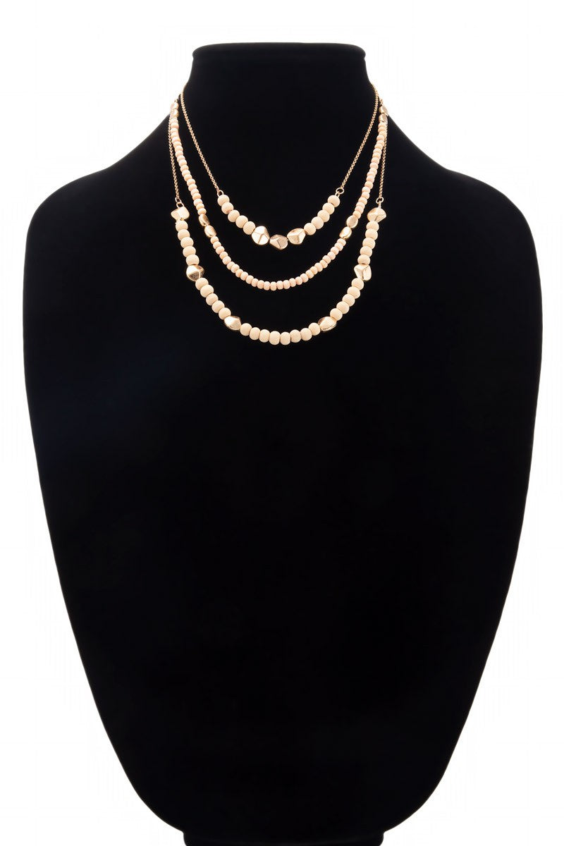Triple Layer Wood Bead Necklace