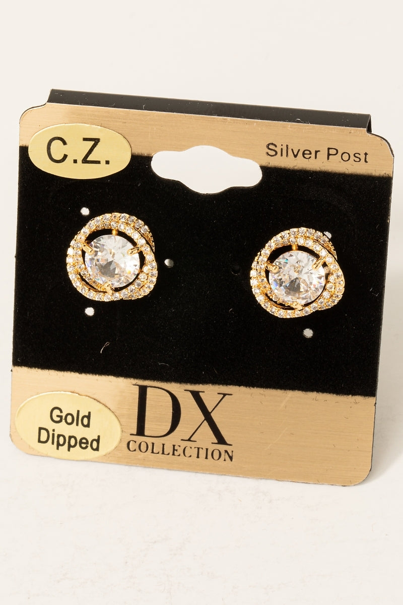Gold Dipped Cz Knot Halo Stud Earrings