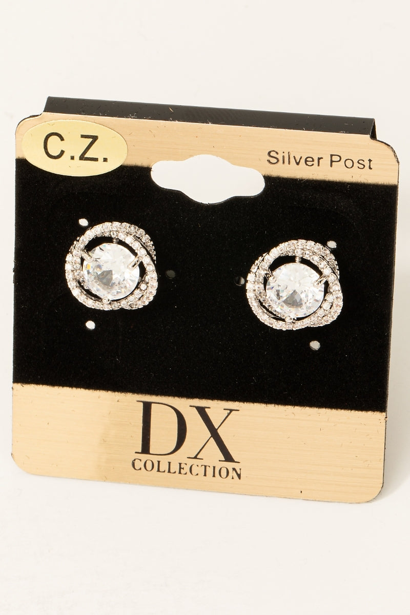 Gold Dipped Cz Knot Halo Stud Earrings