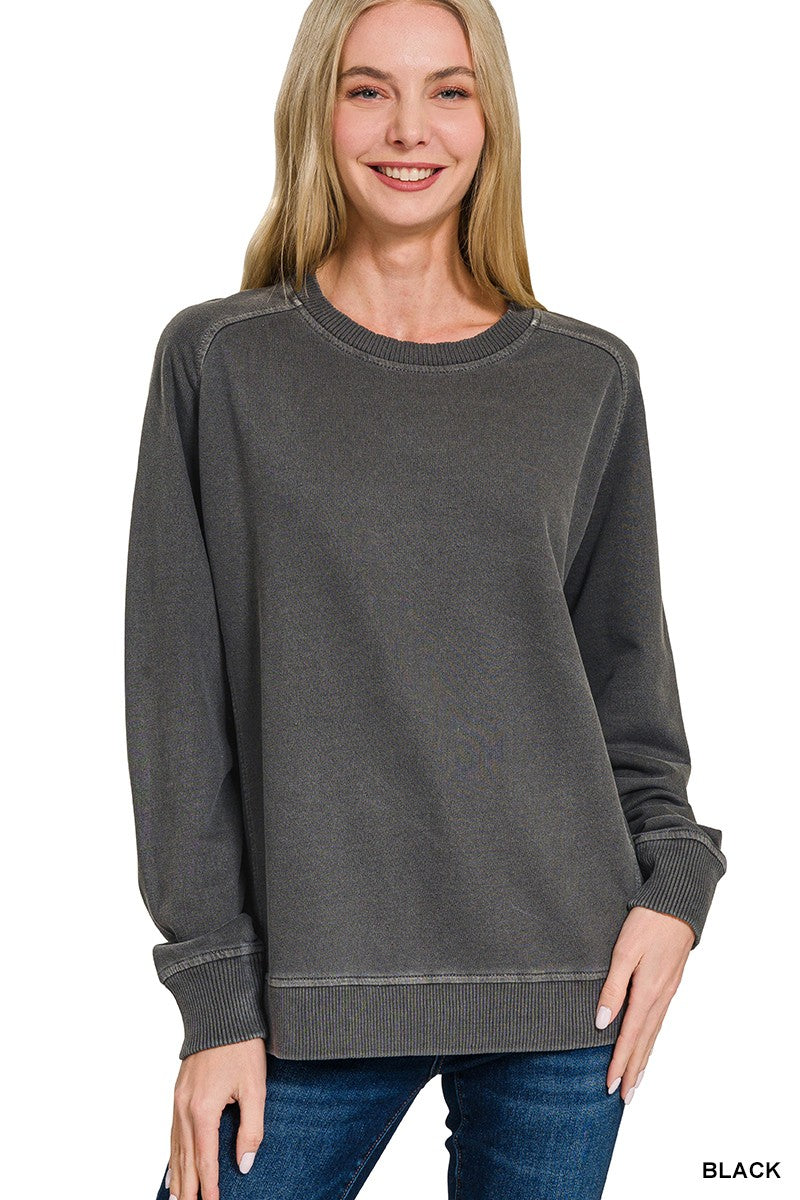 Zenana French Terry Enzyme Wash Sweatshirt Top