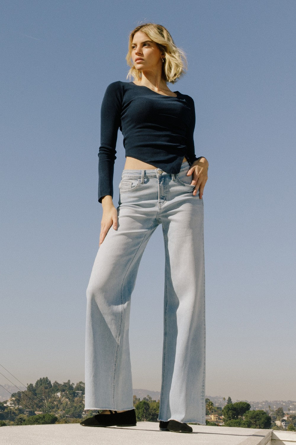 Vervet High Rise Raw Hem Wide Leg Denim