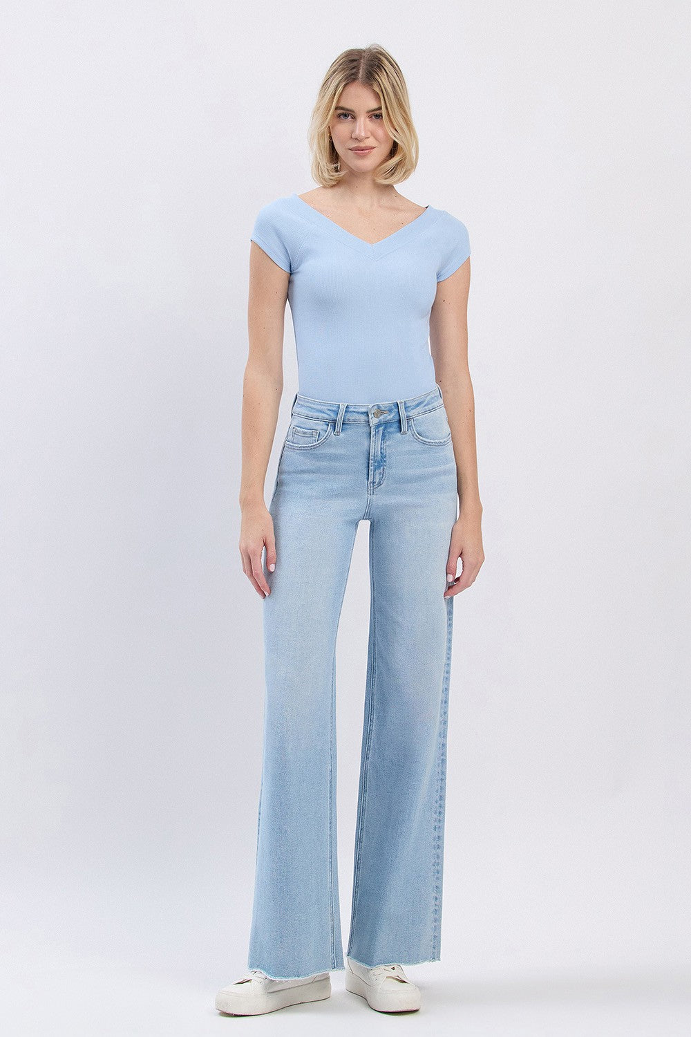 Vervet High Rise Raw Hem Wide Leg Denim