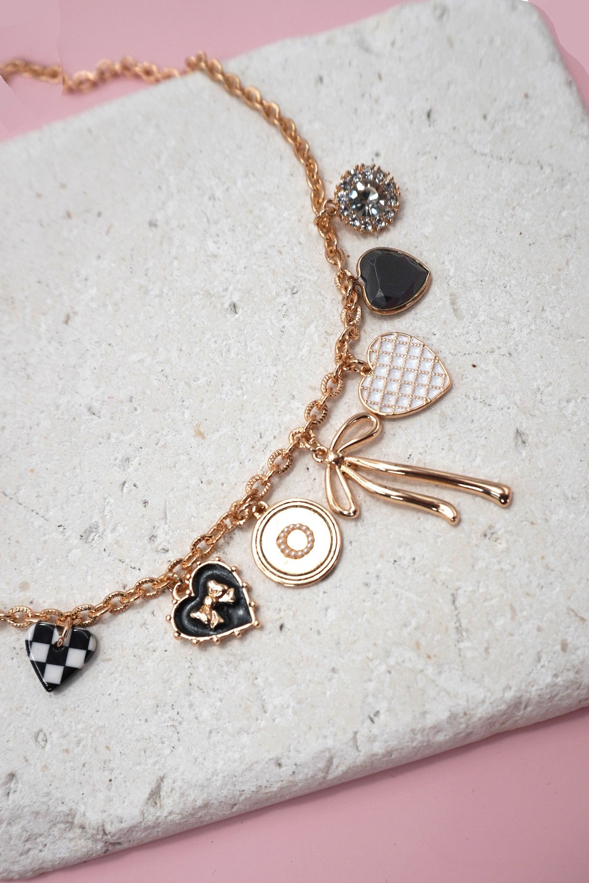 Checkered Bow Charm Necklace