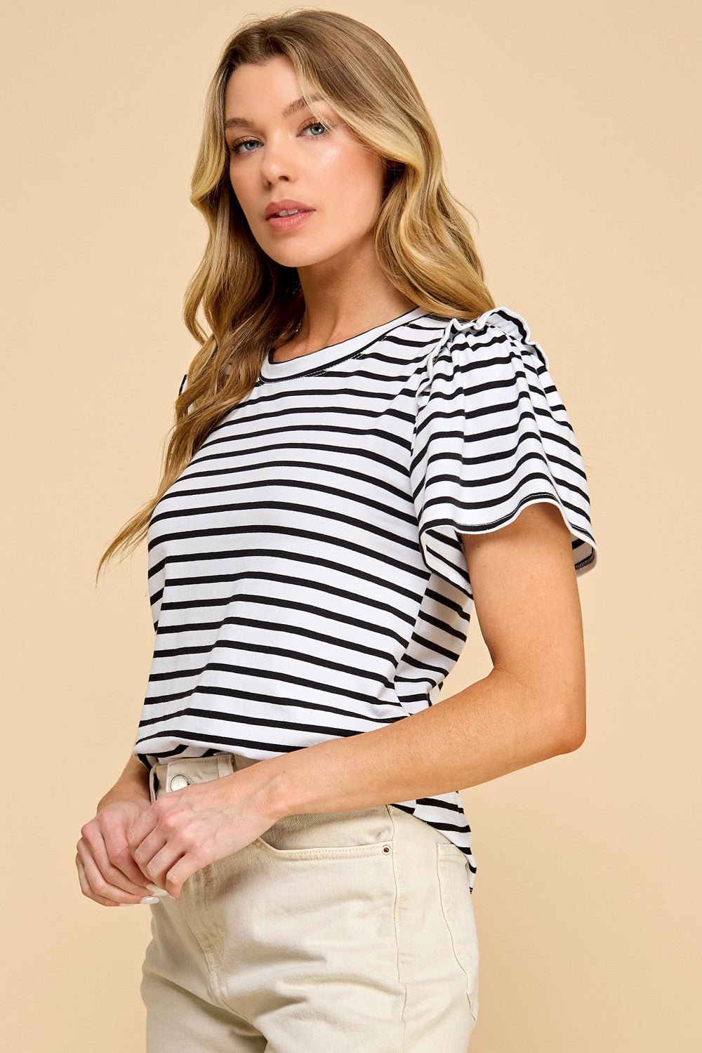 Selene Stripe Ruffle Detail Top