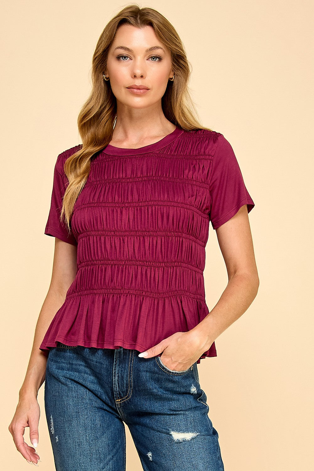 Skye Smocked Short Sleeve Top