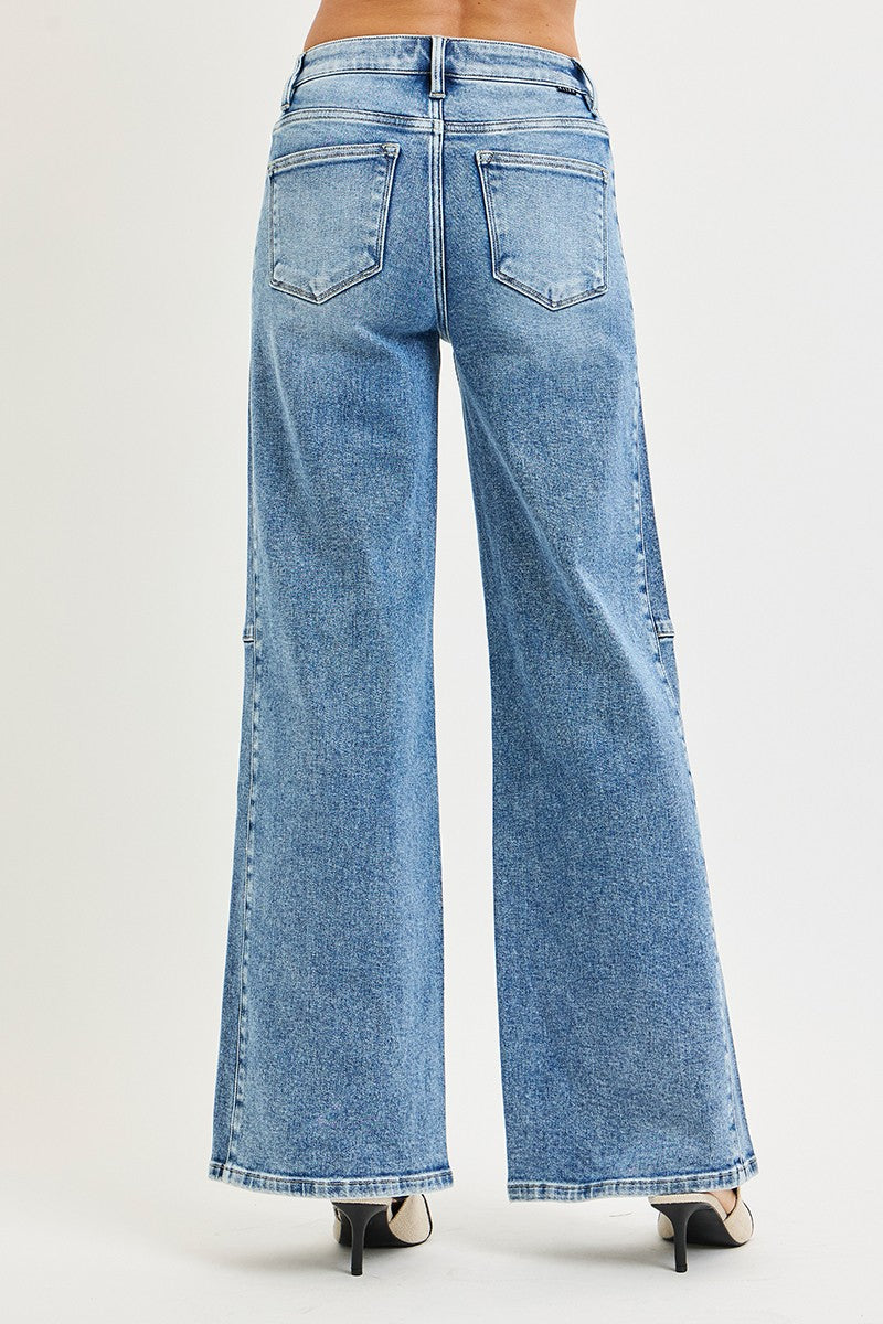 **Coming Soon**Risen High Rise Wide Denim With Contrast Side Wash