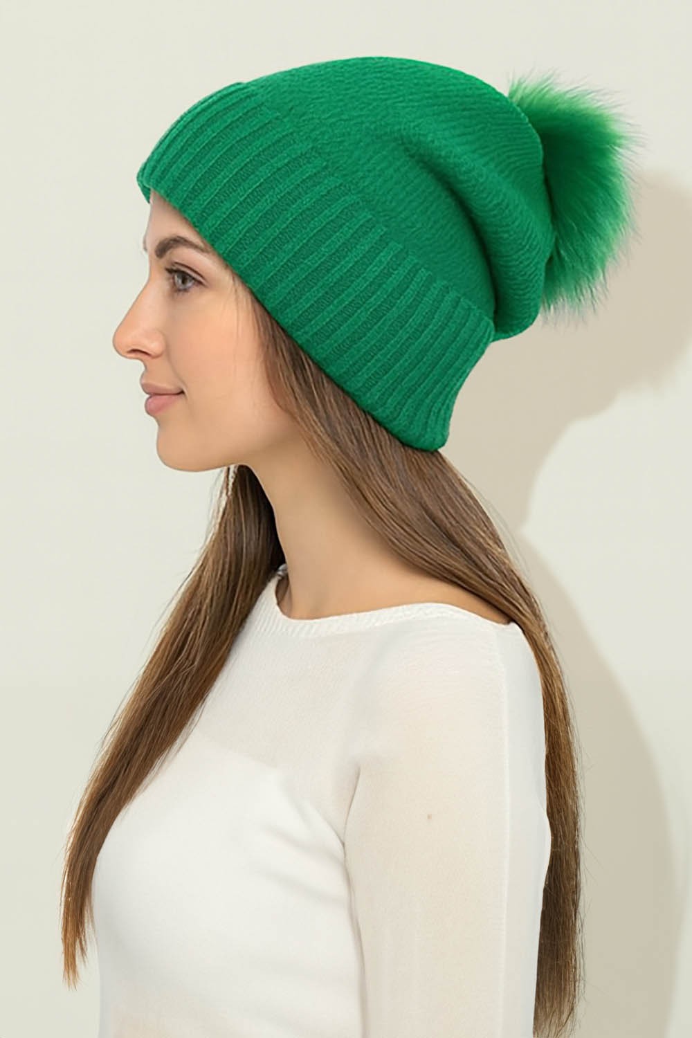 Detachable Fur Pom Pom Knit Winter Beanie Hat