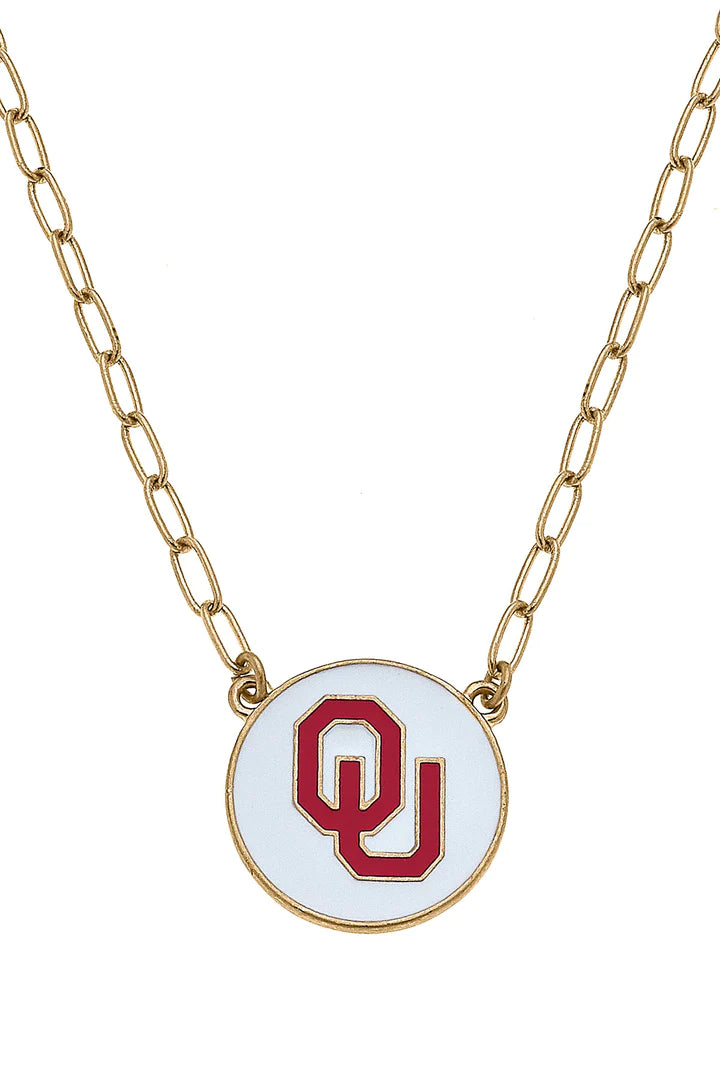 OU Enamel Disc Pendant Necklace in White by Canvas Style