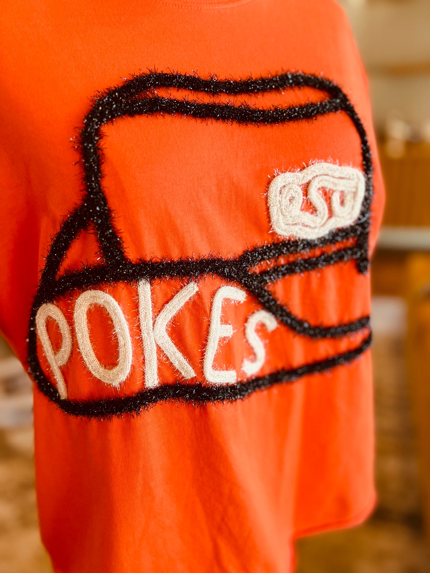BB Pokes Orange Metallic Cowboy Hat Stadium Oversized Tee