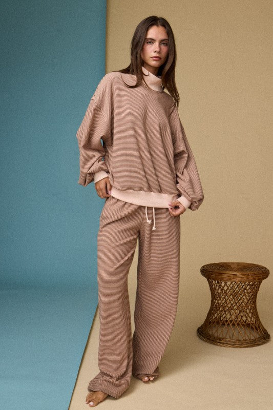 Mock Neck Stripe Lounge Set