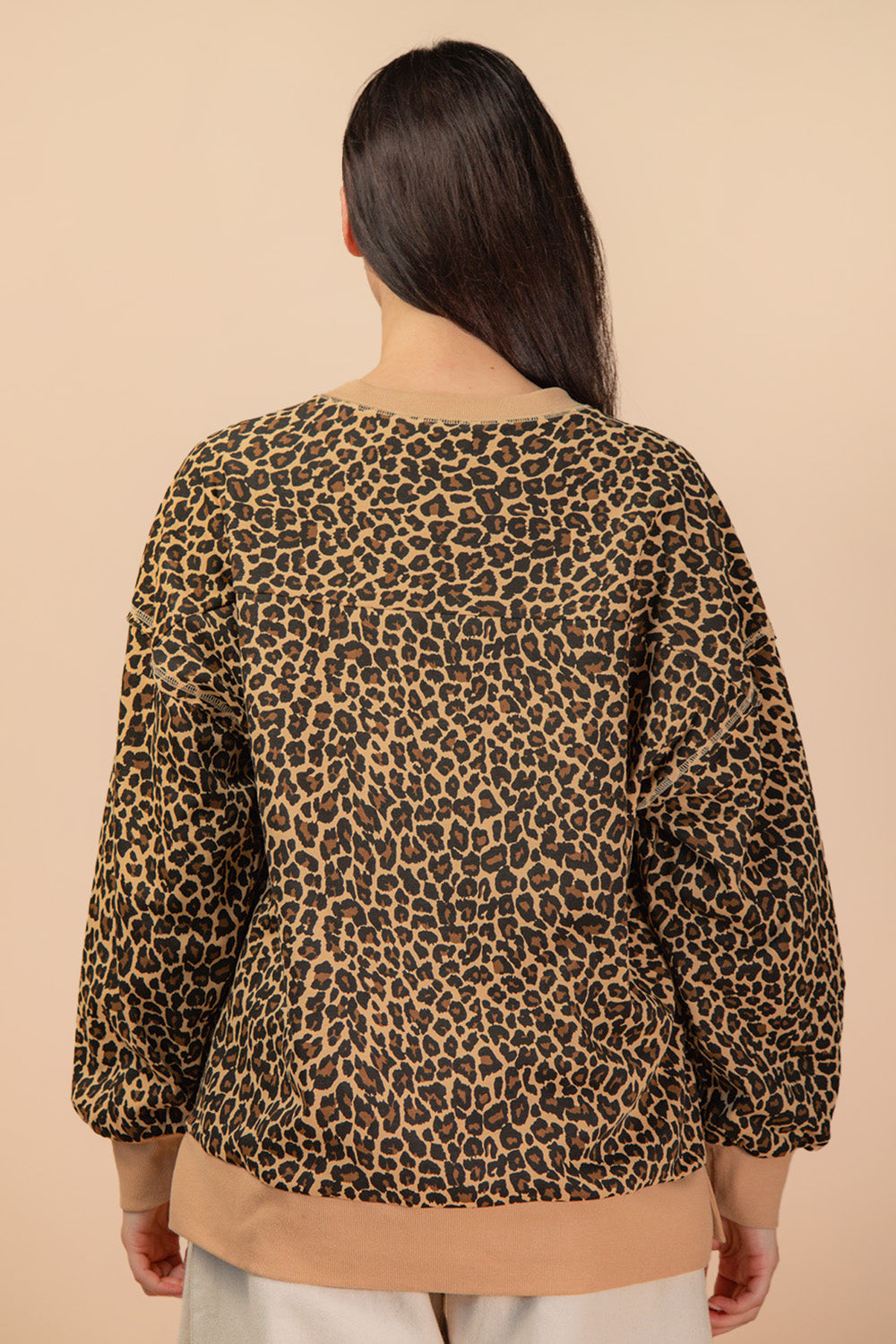 Beige Leopard Long Sleeve Sweatshirt Top