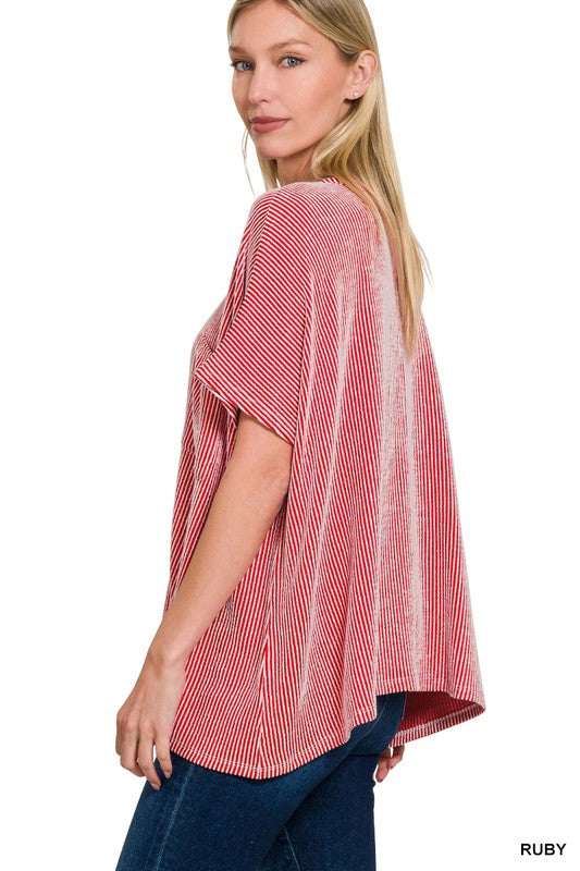 Zenana Ribbed Striped Short Sleeve Top