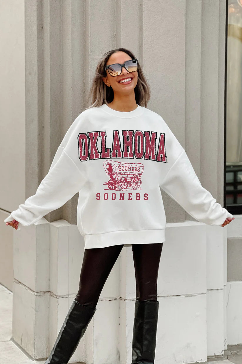 OKLAHOMA SOONERS FREESTYLE PREMIUM FLEECE DROP SHOULDER GRAPHIC PULLOVER