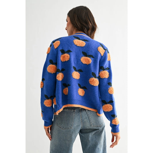 Orange Accent Blue Cardigan