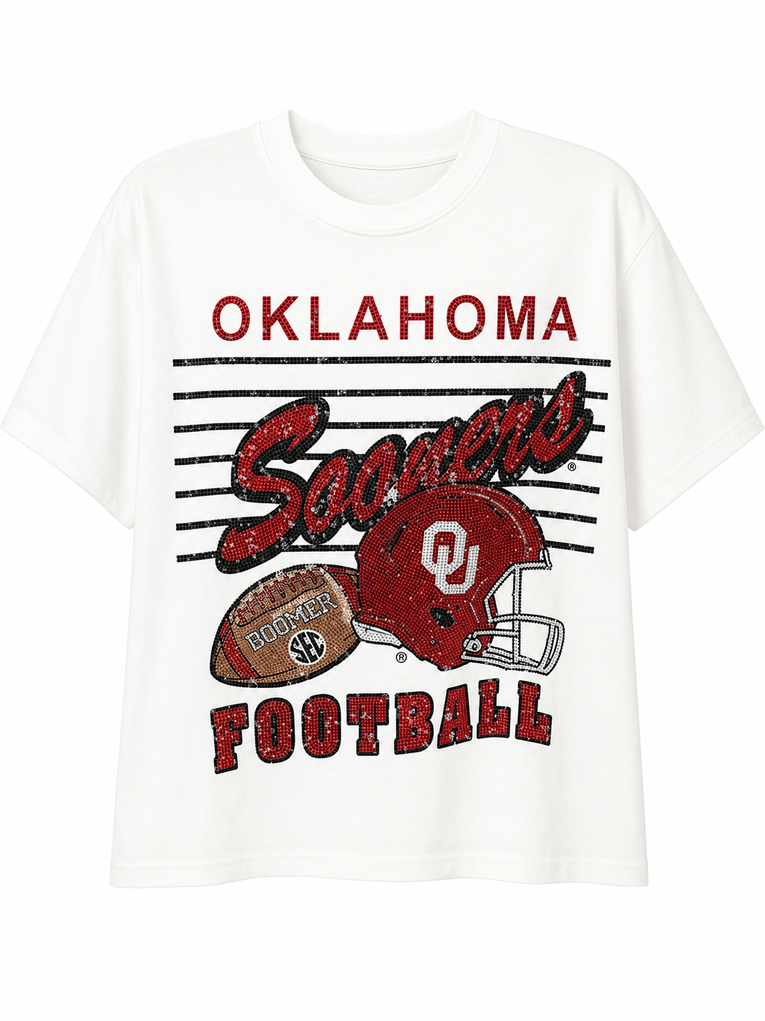 BB Stadium White Sooners Script/Helmet/Stones Top