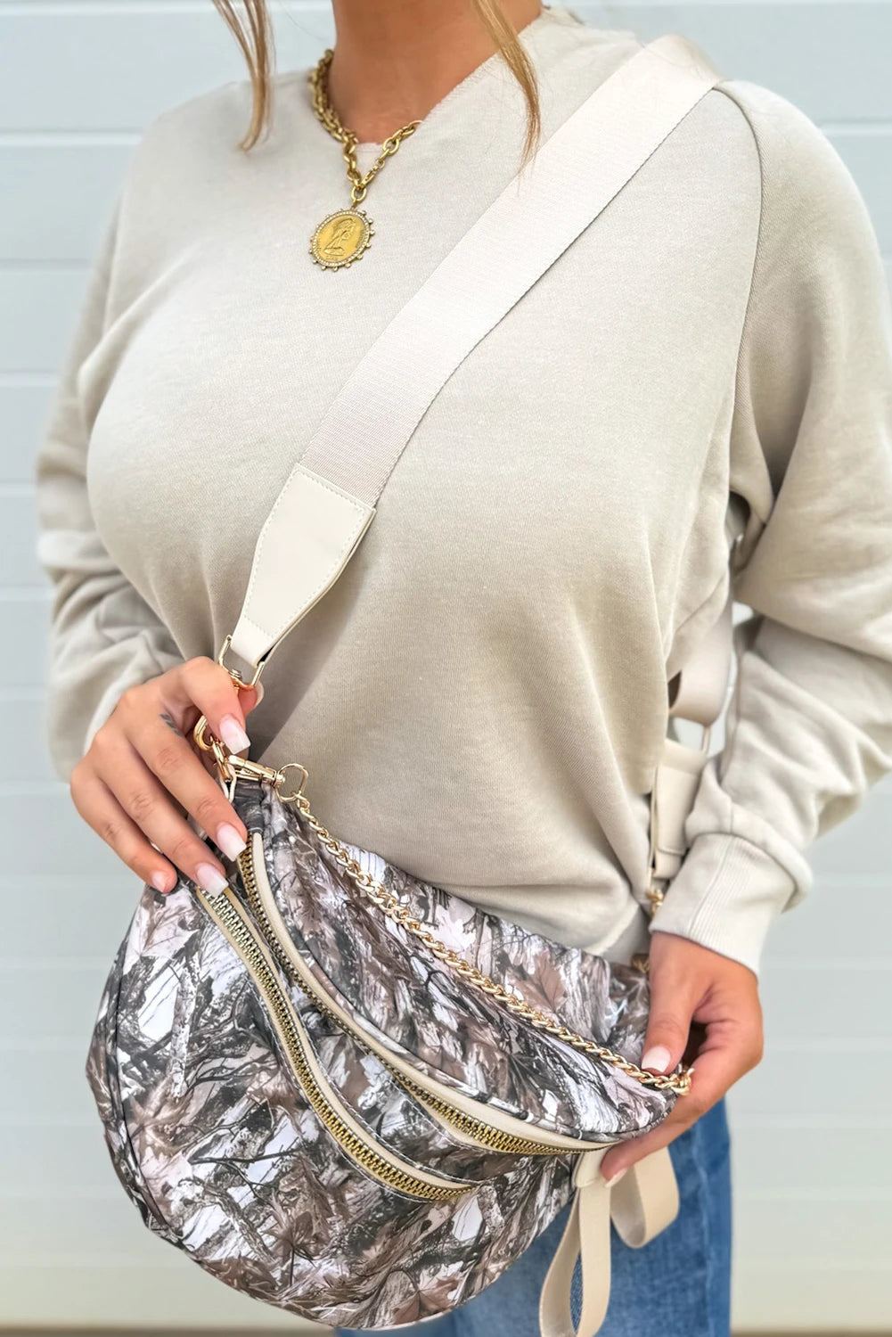 Grey Camo Chain/Strap Crossbody Bag
