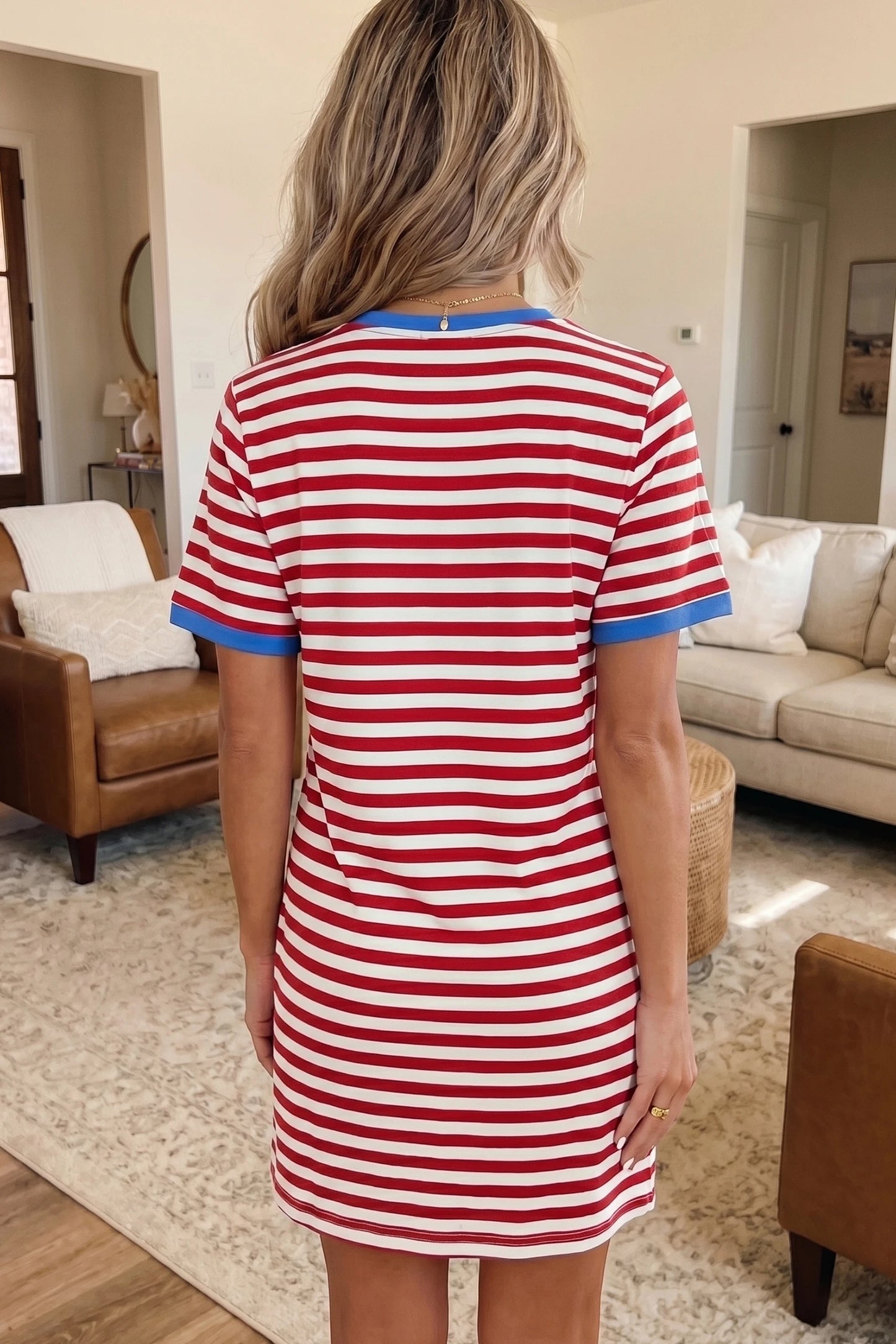 Red Stripe Front Tie Dress