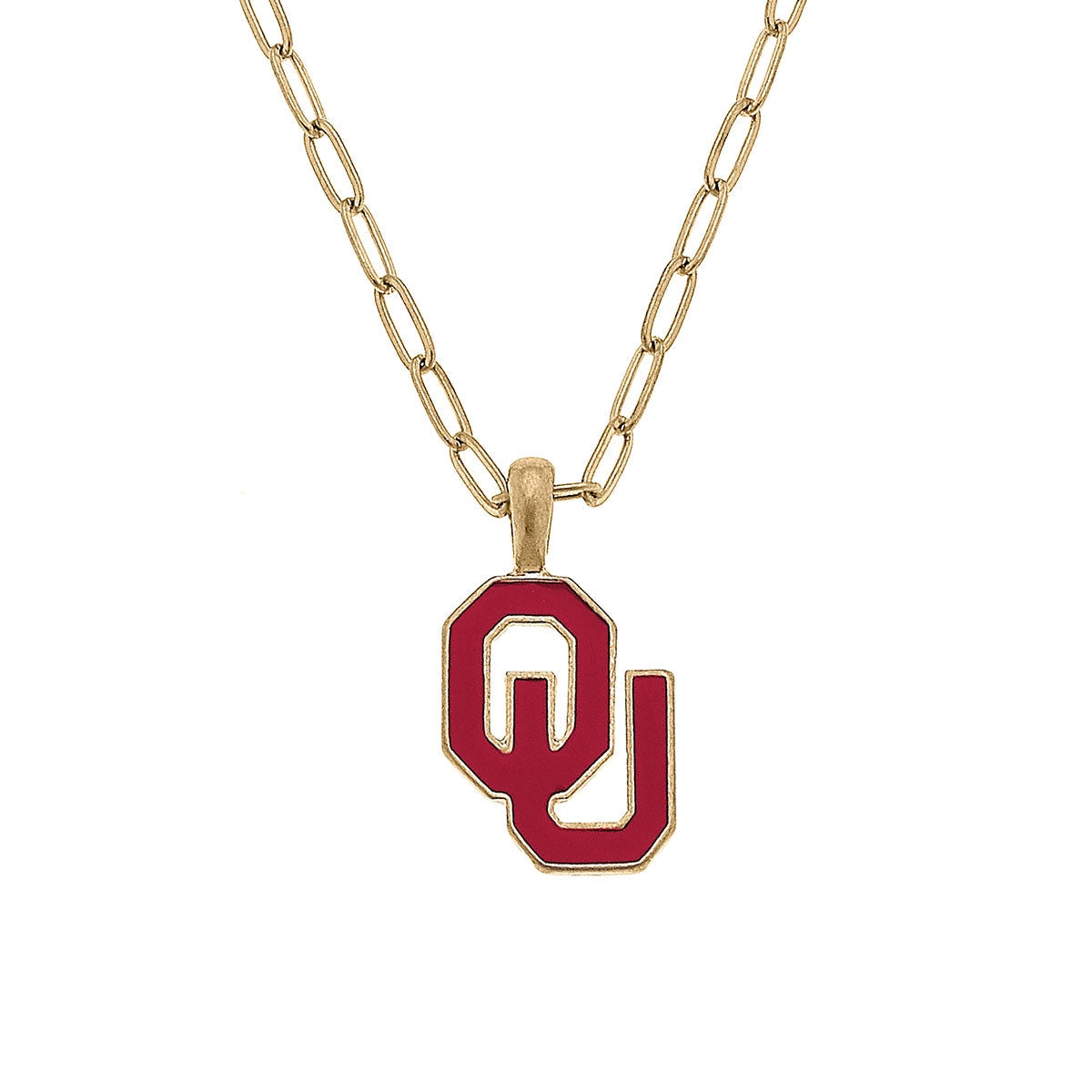 Oklahoma Sooners Enamel Pendant Necklace in Crimson by Canvas Style