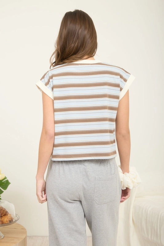 Dusty Blue Multi Stripe Top