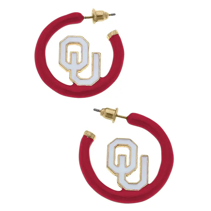 Oklahoma Sooners Logo Enamel Hoop Earrings by Canvas Style