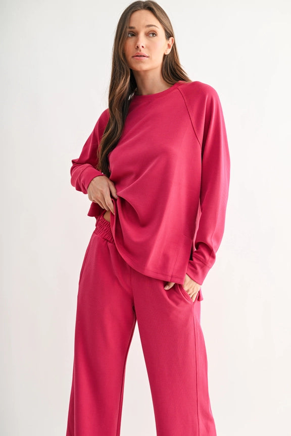 Mono B Luxe Sand Wash Rib Raglan Long Sleeve Top