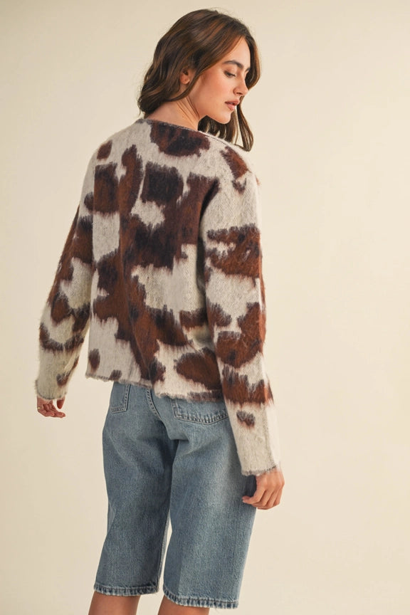 Cow Print Sweater Cardigan