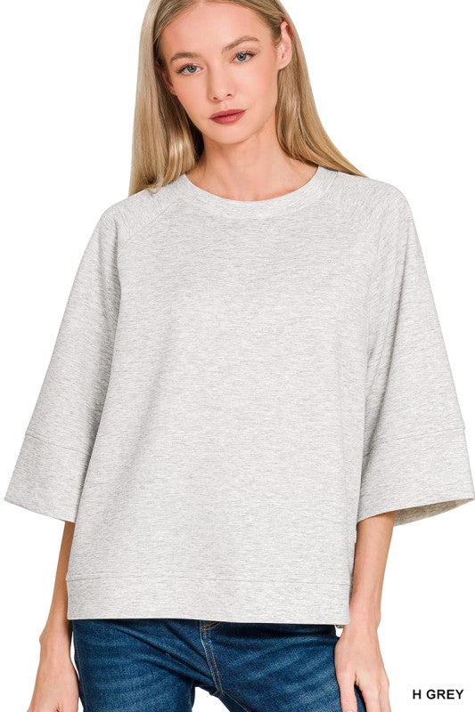 Zenana Scuba 3/4 Sleeve Pullover Top
