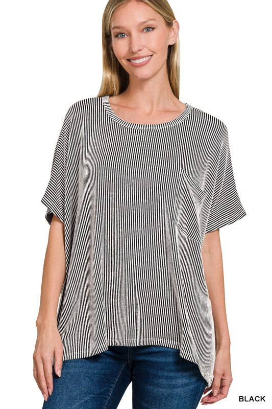 Zenana Ribbed Striped Short Sleeve Top