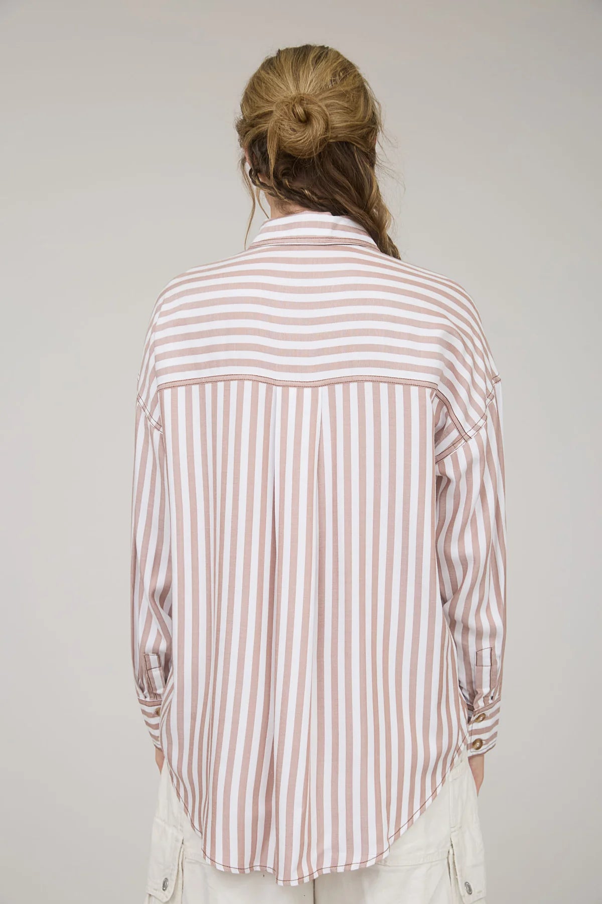 Stripe Collared Button Down Long Sleeve Top