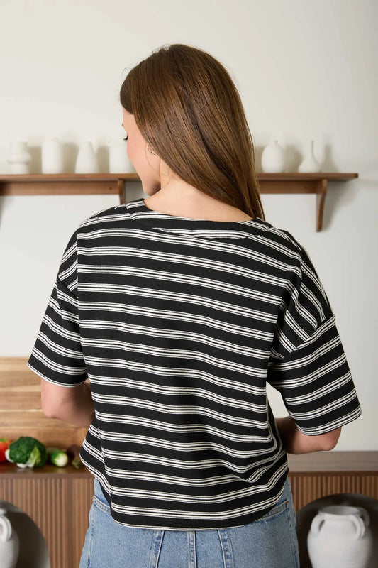 Stripe Short Sleeve Boxy Henley Top