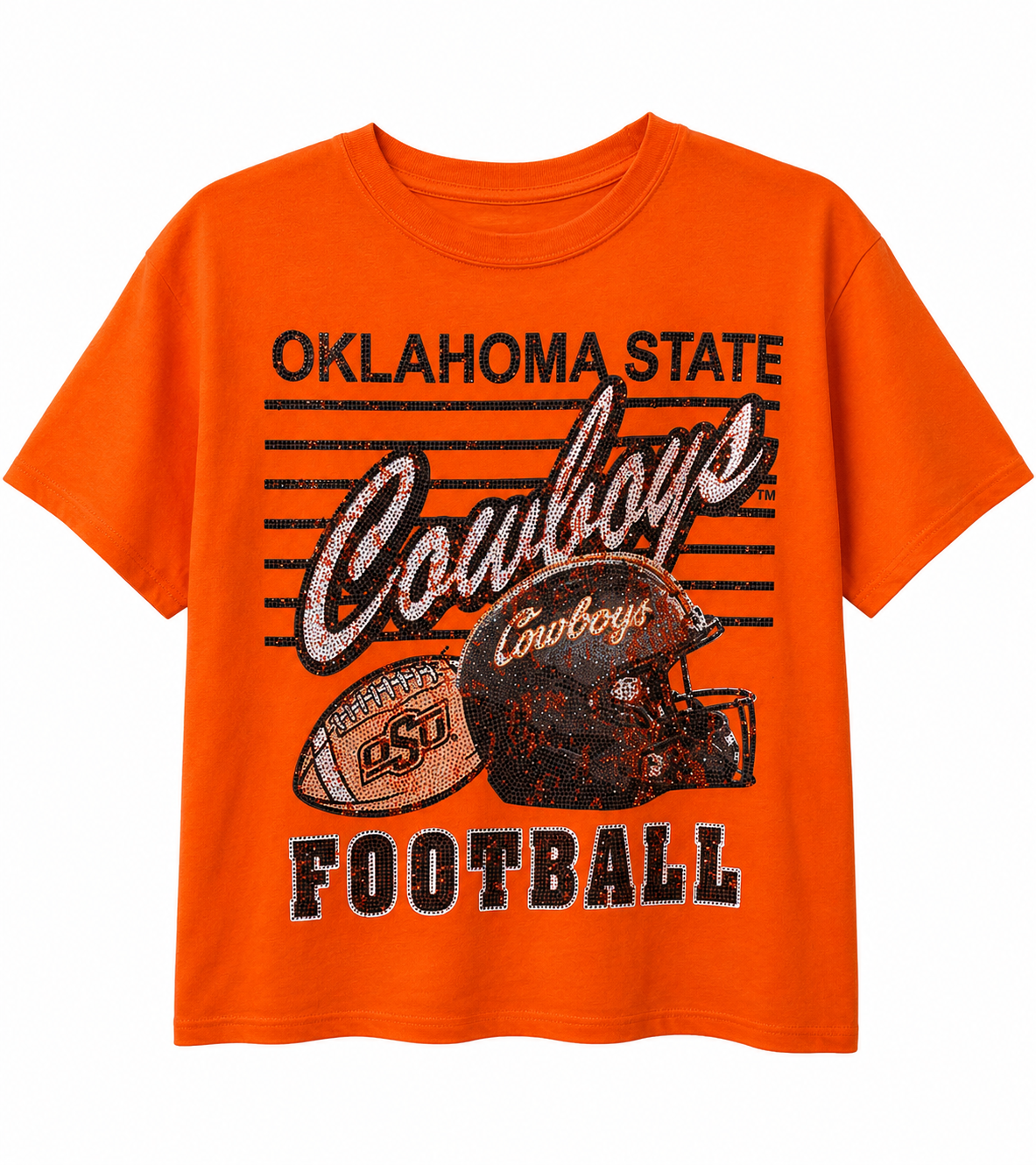 BB Stadium Orange Cowboys Script/Helmet/Stones Top