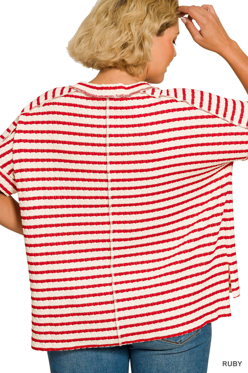 Zenana Plus Striped Hi-Low Top