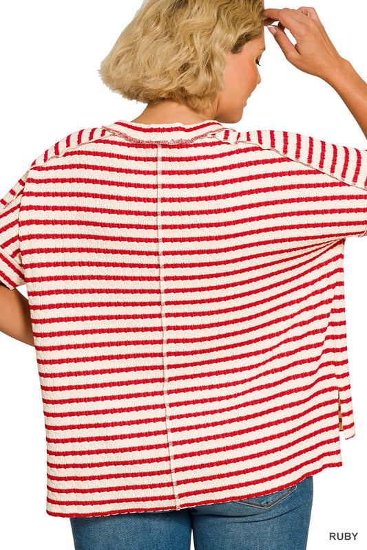 Zenana Plus Striped Hi-Low Top