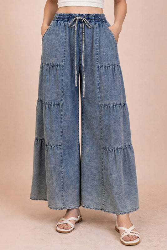 Tiered Mineral Washed Chambray Denim
