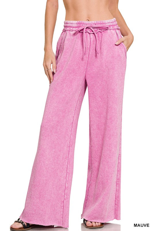 Zenana Full Length Acid Wash Palazzo Sweatpants