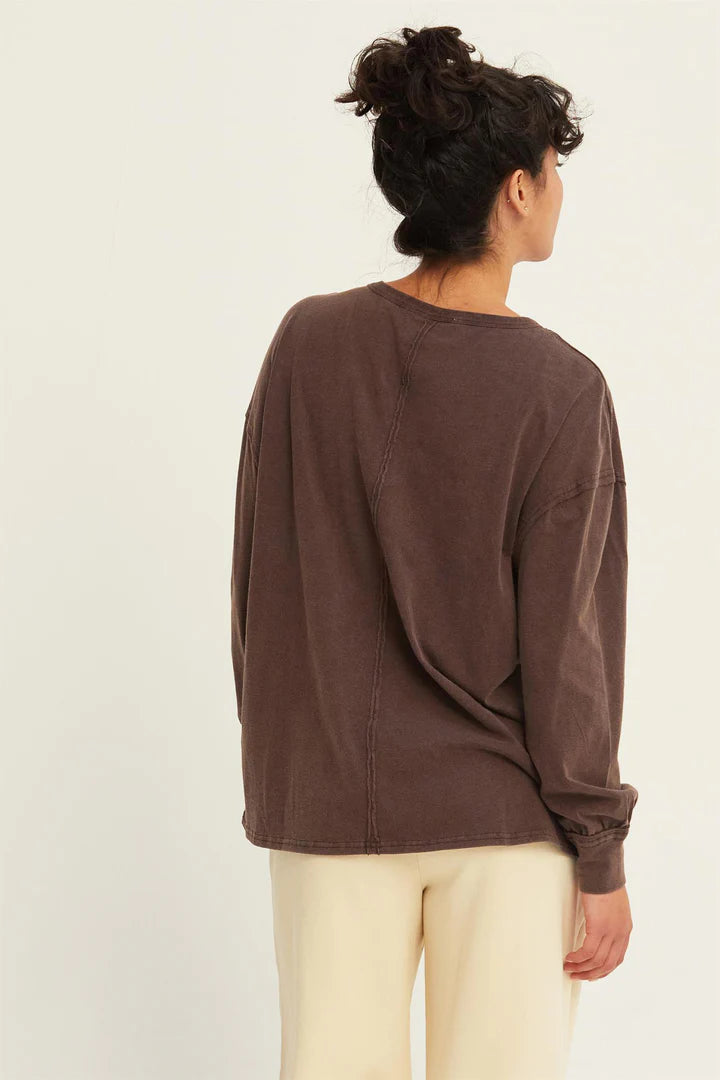 Oversized Washed Long Sleeve Pocket Top