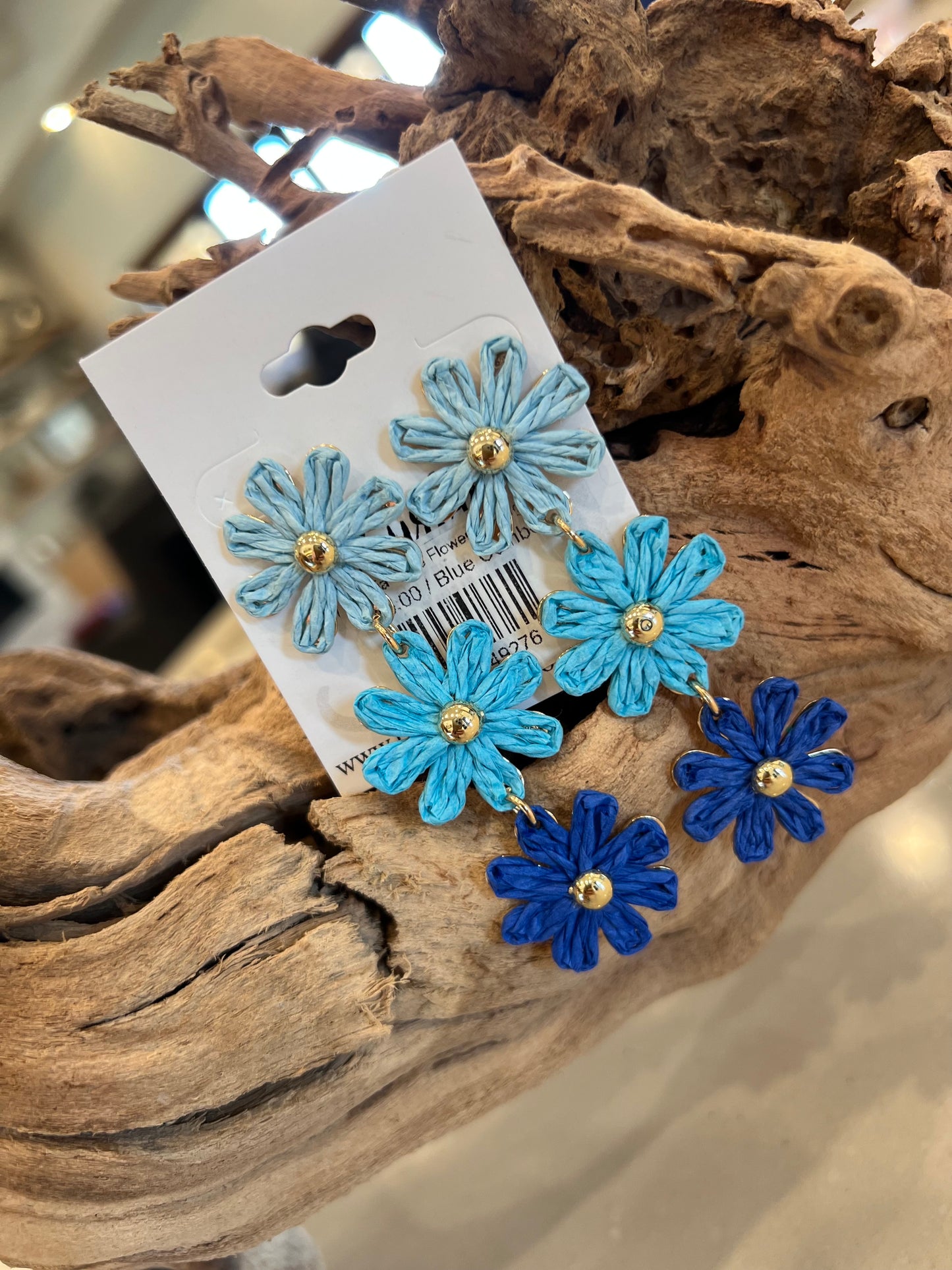 Raffia Triple Flower Earrings