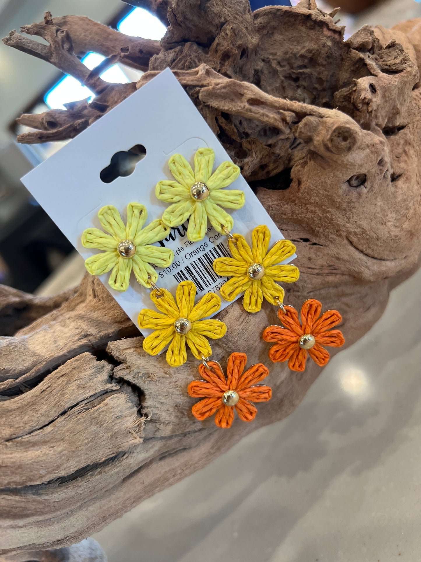 Raffia Triple Flower Earrings