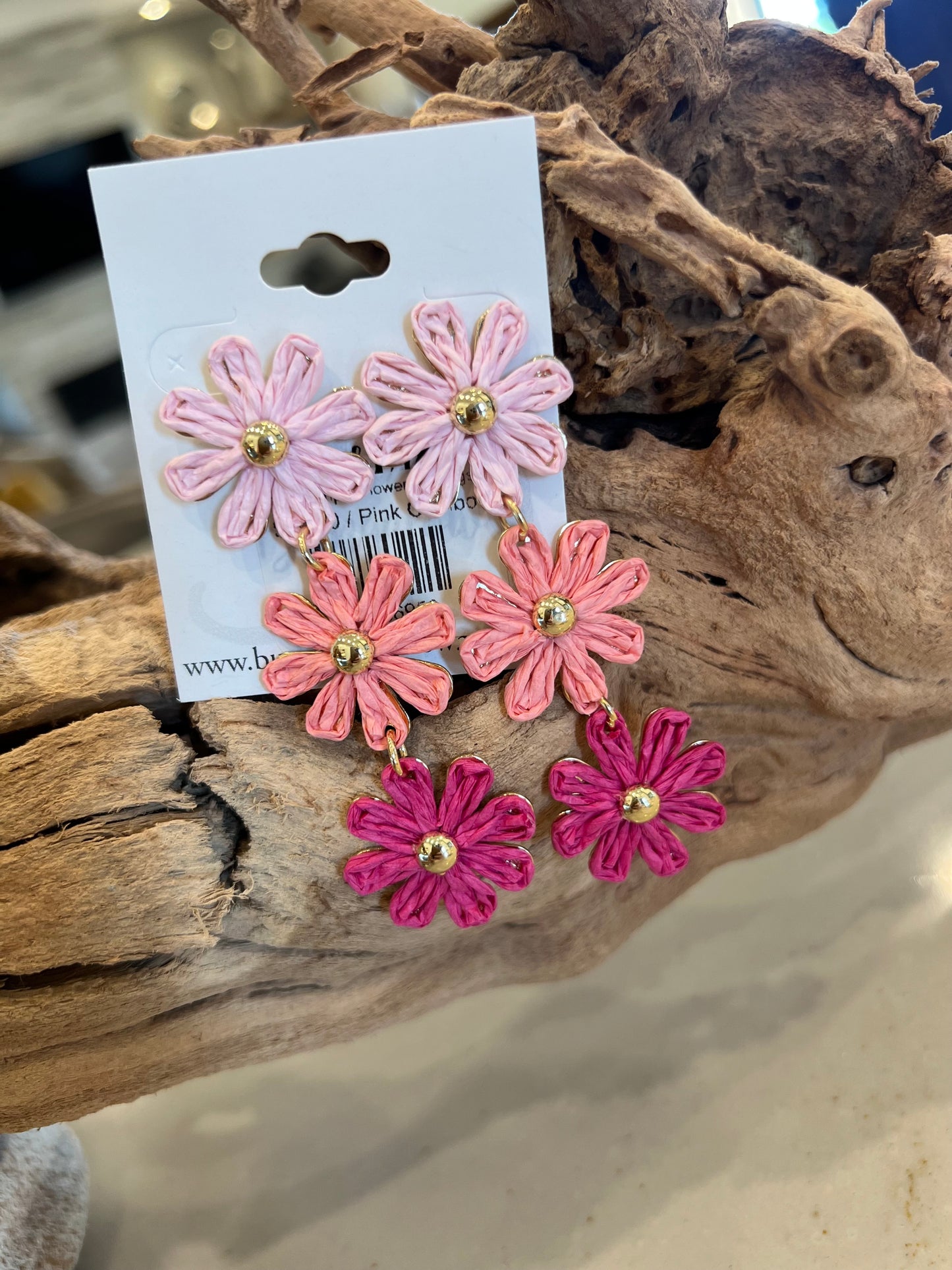 Raffia Triple Flower Earrings