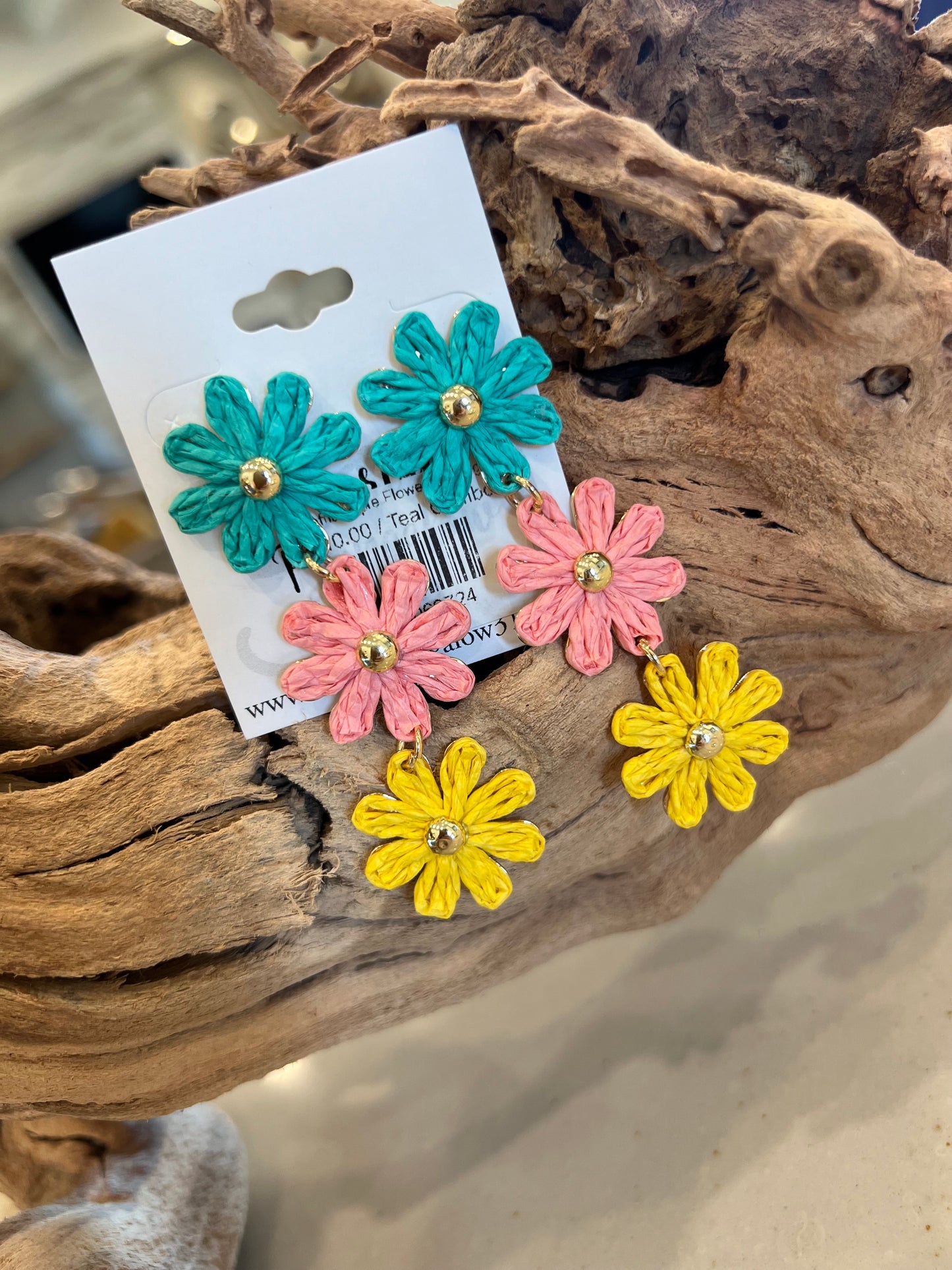Raffia Triple Flower Earrings
