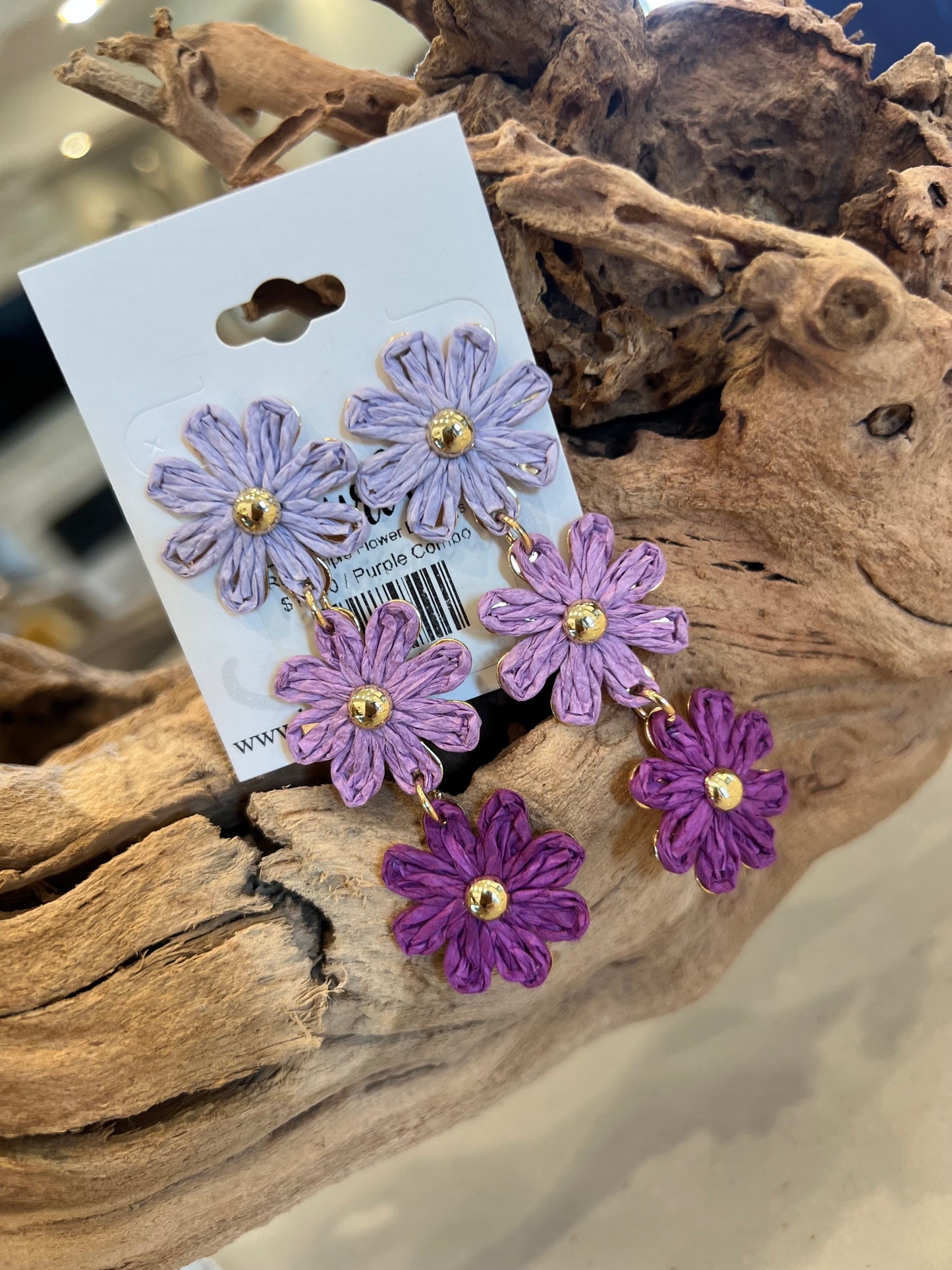 Raffia Triple Flower Earrings