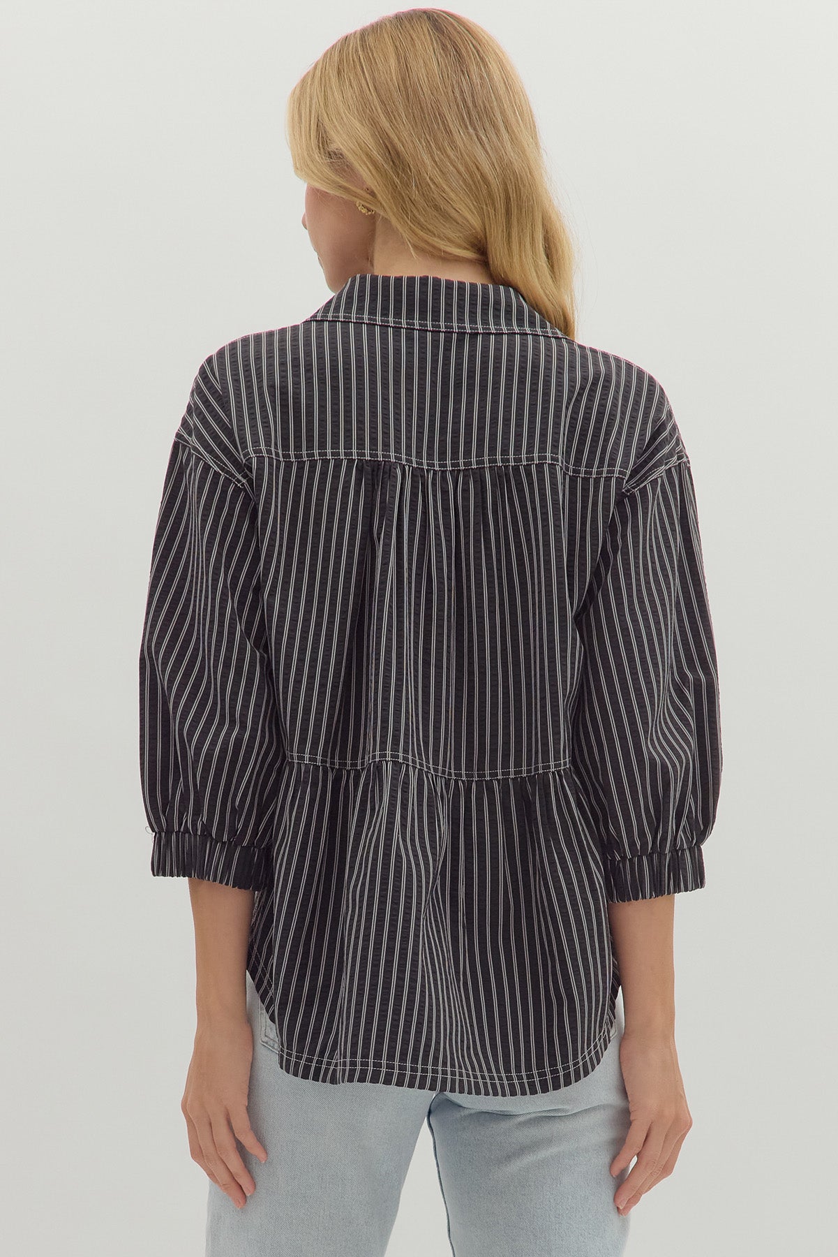 Entro Black/White Pin Stripe Top